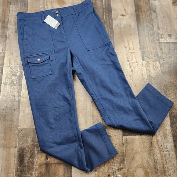 J Jill Womens size 10 Everyday Blue Utility Tapered Leg Cargo Pants - Picture 1 of 10